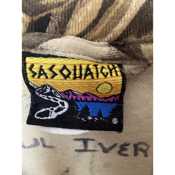 Vintage 90s SASQUATCH Real Tree Waterfowl Camo Long Sleeve Henley Tee SZ XL USA - Picture 3 of 12